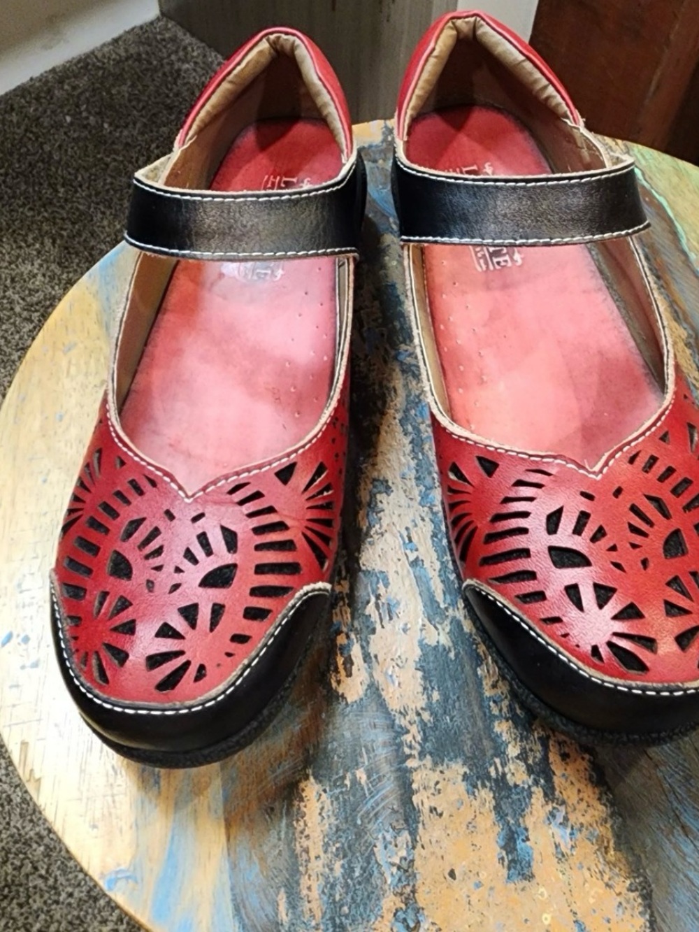 Spring Step Red and Black Cutout Mary Janes